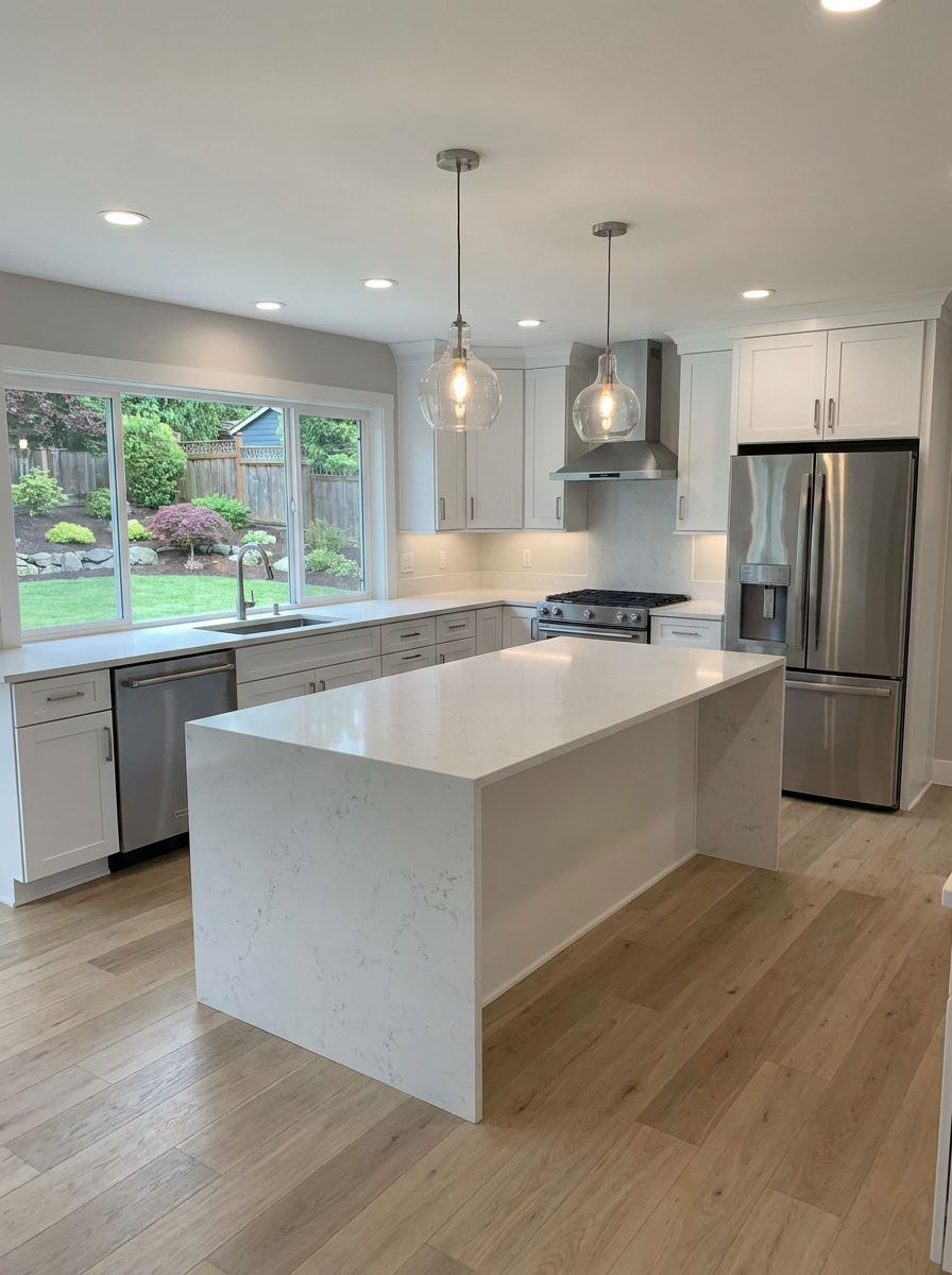 Completed Armada kitchen remodel in Charlotte NC with new cabinetry and flooring
